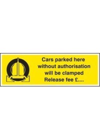 Cars parked clamped release fee £ sign