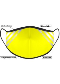 Yellow Hi Vis Face Mask with Reflective Stripes 3 layer