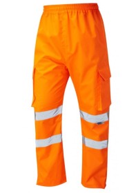 Leo L01 Orange Hi Vis Waterproof Overtrousers with pockets