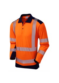 Orange & Navy Long Sleeve Hi Vis Polo Shirt Coolviz Leo P15