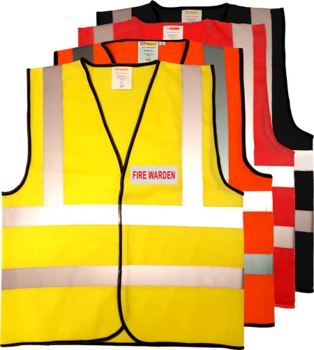 Hi Vis Vest With Red And Silver Fire Warden Print